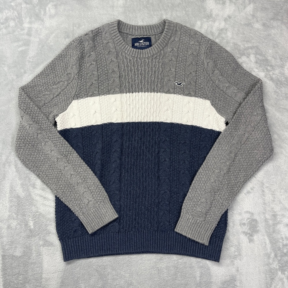Hollister Sweater Mens L Multicolor Cable Knit Long‎ Sleeve Crew Neck Pullover
